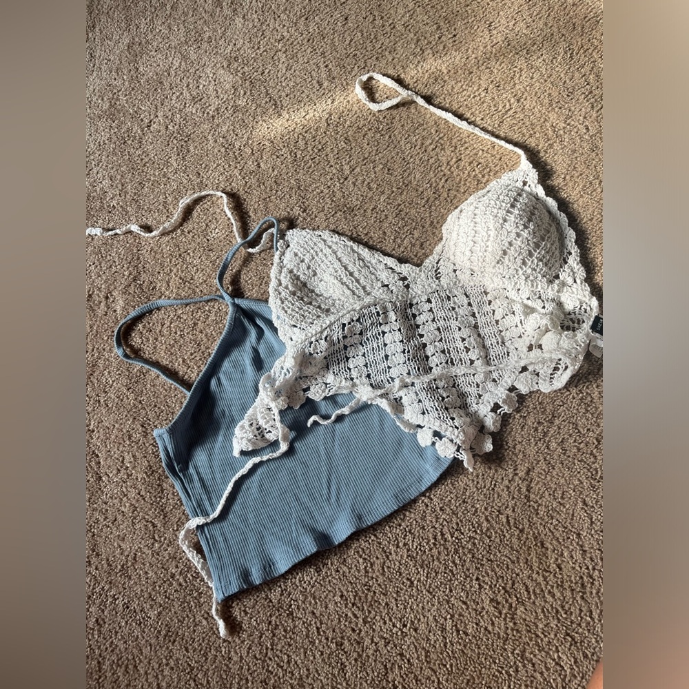 Blue Cropped Shirt 👕 With White Cropped Shirt